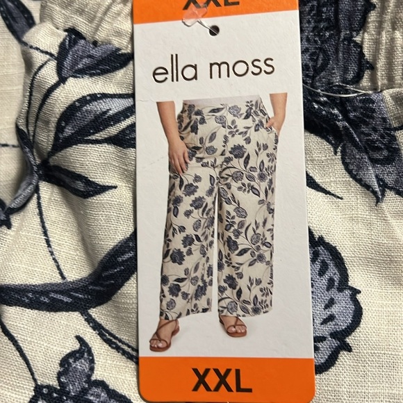 NWT Ella Moss Floral Linen Blend Wide Leg Pull On Pants - Picture 3 of 3